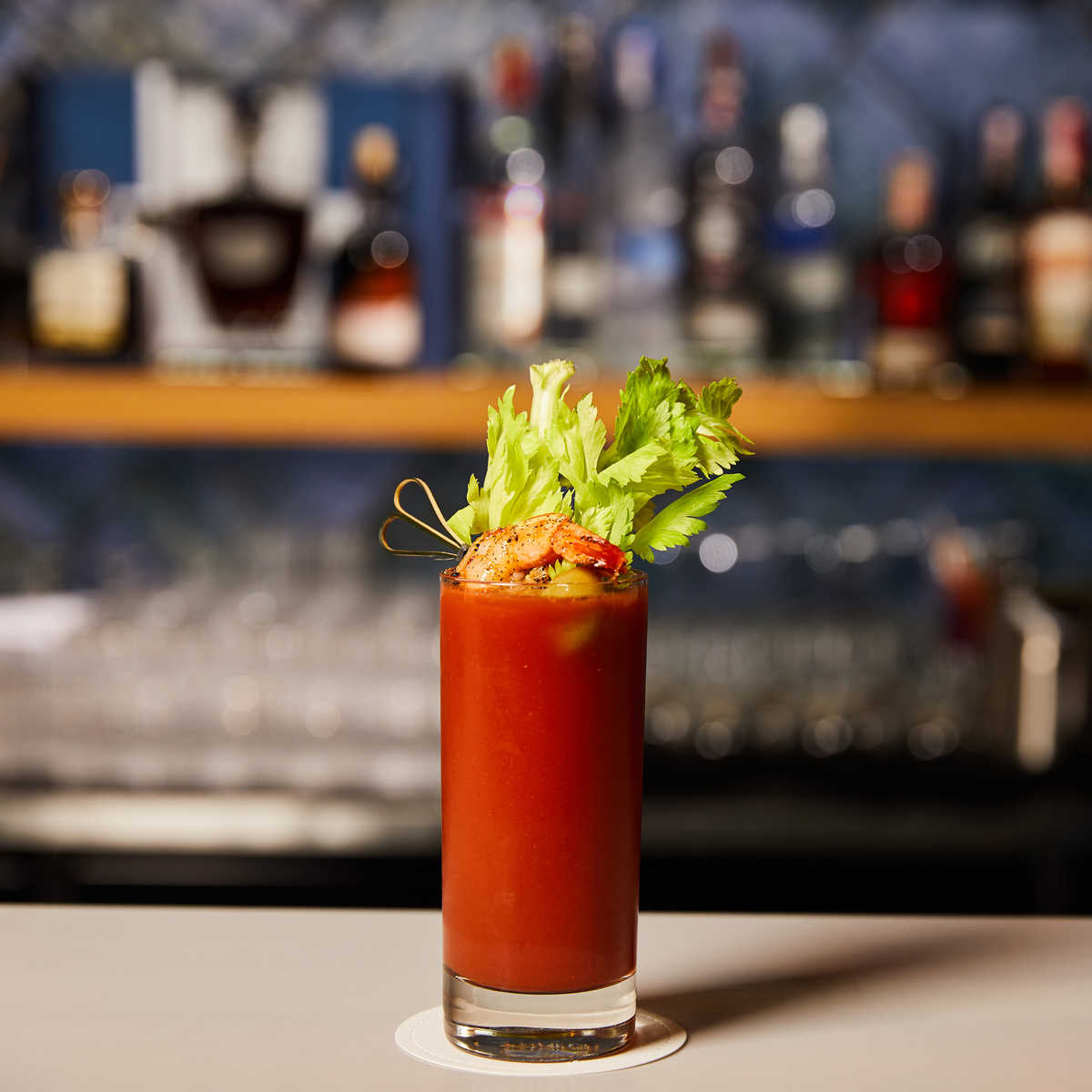 Bloody Mary drink on bar counter