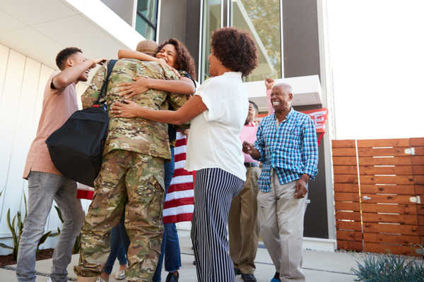 Military Family hugging after return from deployment